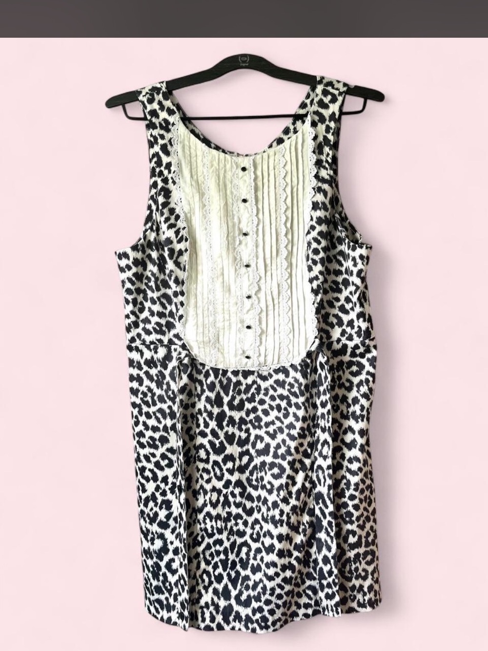 Kimchi Blue Black and White Leopard Print Dress with Cream Bib